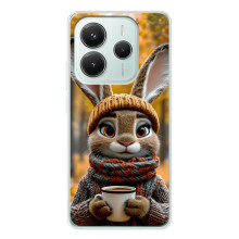 Печатный чехол «Зверята с кофе» для Xiaomi Redmi Note 14 5G – Зайчик с кофе