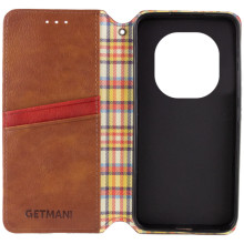 Шкіряний чохол-книжка GETMAN Cubic (PU) для Xiaomi Redmi Note 14 Pro 5G / 14 Pro+ – Коричневий