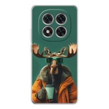 Чехол с принтом стильные животные для Редми Нот 14 Про Плюс – Лось с кофе