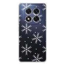 Зимние Чехлы для Редми Нот 14 Про Плюс - прозрачный фон (Белые снежинки)