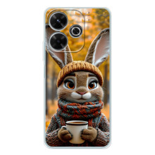 Печатный чехол «Зверята с кофе» для Xiaomi Redmi Note 14 SE 5G – Зайчик с кофе