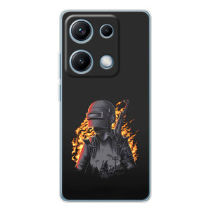 Силиконовый чехол с картинкой "Герой Pubg" на Xiaomi Redmi Note 14S (В огне)