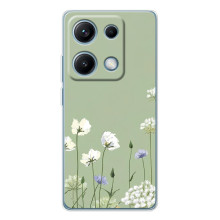 Чехол с цветочным принтом на Редми Нот 14С (Цветы на зеленом)