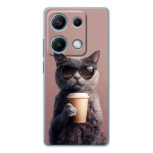 Чехол с принтом стильные животные для Редми Нот 14С (Кот с кофе)