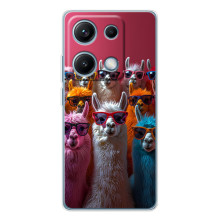Чехол с принтом стильные животные для Редми Нот 14С (Ламы в очках)