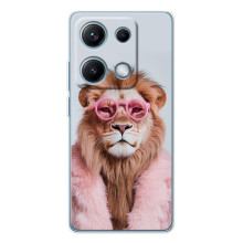 Чехол с принтом стильные животные для Редми Нот 14С (Лев в очках)