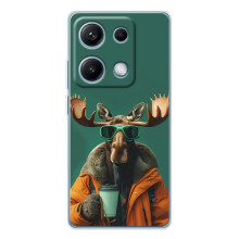 Чехол с принтом стильные животные для Редми Нот 14С (Лось с кофе)