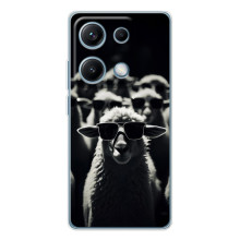 Чехол с принтом стильные животные для Редми Нот 14С (Овечка в очках)