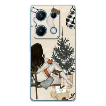 Рождественские, Праздничные Чехлы для Редми Нот 14С (Девушка с елкой)