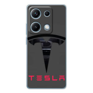 Силіконовий бампер з картинкою машини на Xiaomi Redmi Note 14S – Logo TESLA