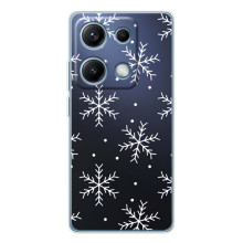 Зимние Чехлы для Редми Нот 14С - прозрачный фон (Белые снежинки)