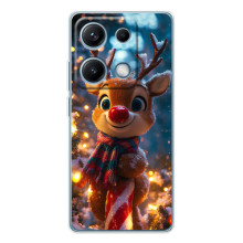 Яркий чехол для Xiaomi Redmi Note 14S с Зимними Оленятами – Олень в шарфе