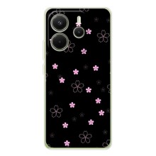 Чехол с розовым рисунком для Xiaomi Redmi Note 15 (Розовые цветы на черном)