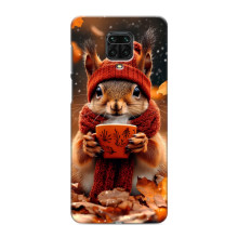 Печатный чехол «Зверята с кофе» для Xiaomi Redmi Note 9 Pro Max – Белка с кофе