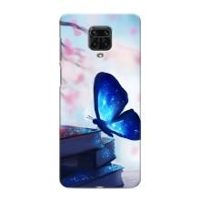 Силиконовый бампер с картинкой животных для Xiaomi Redmi Note 9 Pro (Бабочка синяя)