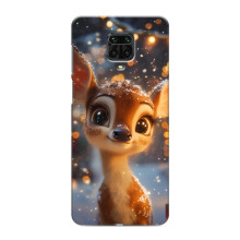 Яркий чехол для Xiaomi Redmi Note 9 Pro с Зимними Оленятами – Оленёнок среди гирлянд