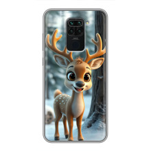 Яркий чехол для Xiaomi Redmi Note 9 с Зимними Оленятами – Оленёнок в лесу