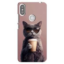 Чехол с принтом стильные животные для Редми S2 – Кот с кофе