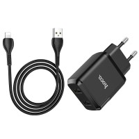 МЗП HOCO N7 (2USB/2,1A) + USB - Lightning – Чорний