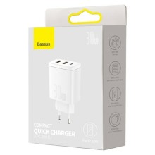 МЗП Baseus Compact Quick Charger 30W QC+ PD (1Type-C + 2USB) (CCXJ-E) – Білий