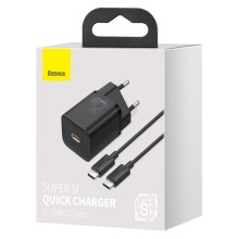МЗП Baseus Super Si Quick Charger 1C 25W + Cable Type-C to Type-C 3A (1m) (TZCCSUP-L) – Чорний