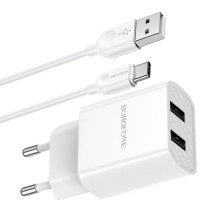 МЗП Borofone BA53A Powerway 2.1A (2USB-A) + кабель USB to Type-C – Білий