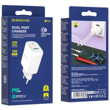 МЗП Borofone BN4 PD20W+QC3.0 (1USB/1Type-C/3A) – Білий