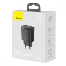 МЗП Baseus Compact Quick Charger 20W QC+ PD (Type-C + 1USB) (CCXJ-B) – Black