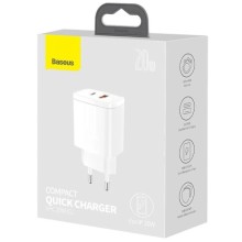 СЗУ Baseus Compact Quick Charger 20W QC+ PD (Type-C + 1USB) (CCXJ-B) – White