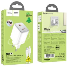 СЗУ Hoco N42 Elogiado 2C PD45W + Type to Lightning – White