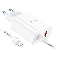 МЗП HOCO C97A PD20W+QC3.0 (1USB/1Type-C/3A) + Type-C to Lightning – Білий