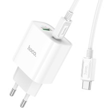 СЗУ HOCO C80A Plus Rapido PD20W+QC3.0 (1Type-C/1USB) + Type-C to Type-C – White