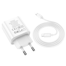 СЗУ HOCO C80A Plus Rapido PD20W+QC3.0 (1Type-C/1USB) + Type-C to Type-C – White