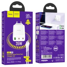 СЗУ Hoco N33 Start PD35W (2C/1A) + Type-C to Lightning – White