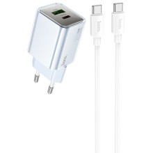 СЗУ Hoco N46 Glorious PD20W+QC3.0 (1USB-A/1C) + Type-C to Type-C – Голубой