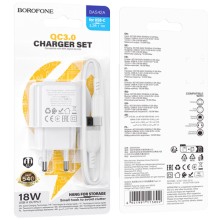 СЗУ Borofone BAS42A Potential QC3.0 (1USB-A) + Type-C – White