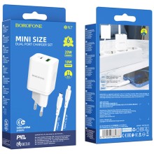 МЗП Borofone BN7 PD20W+QC3.0 (1USB-A/1C) + Type-C to Lightning – White