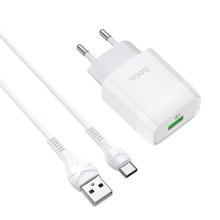 МЗП Hoco C72Q Glorious QC3.0 18W (1USB-A) + кабель USB to Type-C – Білий