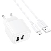 СЗУ Hoco CS51A Surplus (2USB-A) + MicroUSB – White