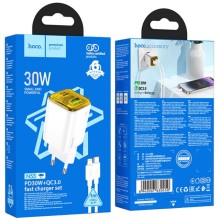 СЗУ Hoco N53 Monsoon PD30W+QC3.0 (1USB-A/1C) + Type-C to Lightning – White