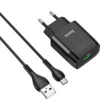 МЗП Hoco C72Q Glorious QC3.0 18W (1USB-A) + кабель USB to MicroUSB – Чорний