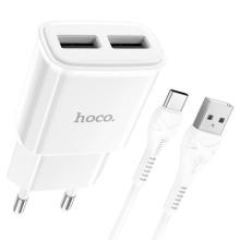 МЗП Hoco C88A Star round 2.4A (2USB-A) + кабель USB to Type-C – Білий