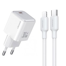 МЗП Usams US-CC186 PD30W (1USB-C) + кабель Type-C to Lightning – Білий