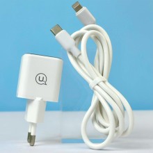 МЗП Usams US-CC186 PD30W (1USB-C) + кабель Type-C to Lightning – Білий