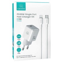 МЗП Usams US-CC186 PD30W (1USB-C) + кабель Type-C to Lightning – Білий