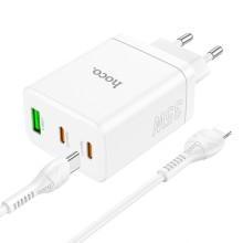 СЗУ Hoco N33 Start PD35W (1USB-A/2C) + кабель Type-C to Lightning – Белый