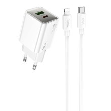 МЗП Hoco N46 Glorious PD20W+QC3.0 (1USB-A/1C) + кабель Type-C to Lightning – Білий