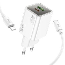 МЗП Hoco N46 Glorious PD20W+QC3.0 (1USB-A/1C) + кабель Type-C to Lightning – Білий