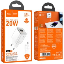 МЗП Hoco N46 Glorious PD20W+QC3.0 (1USB-A/1C) + кабель Type-C to Lightning – Білий