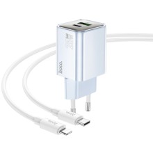 МЗП Hoco N46 Glorious PD20W+QC3.0 (1USB-A/1C) + кабель Type-C to Lightning – Блакитний